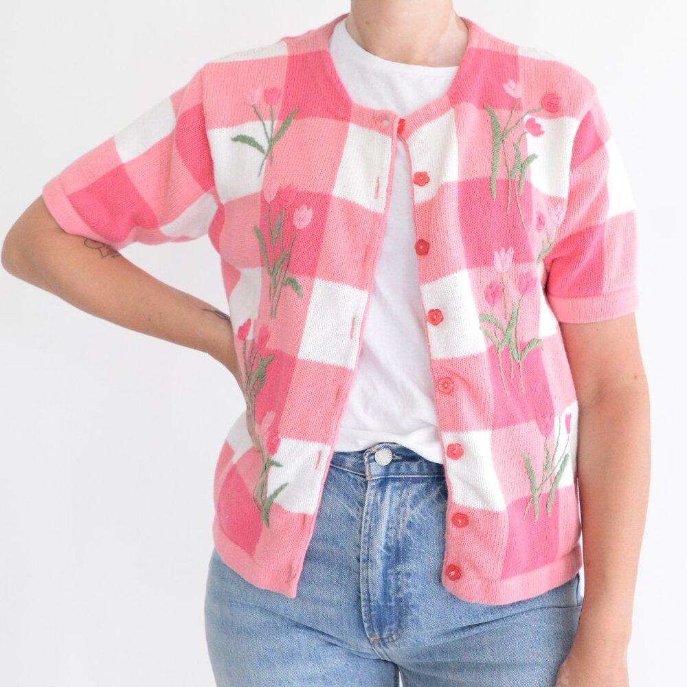 Pink and White Floral Cardigan